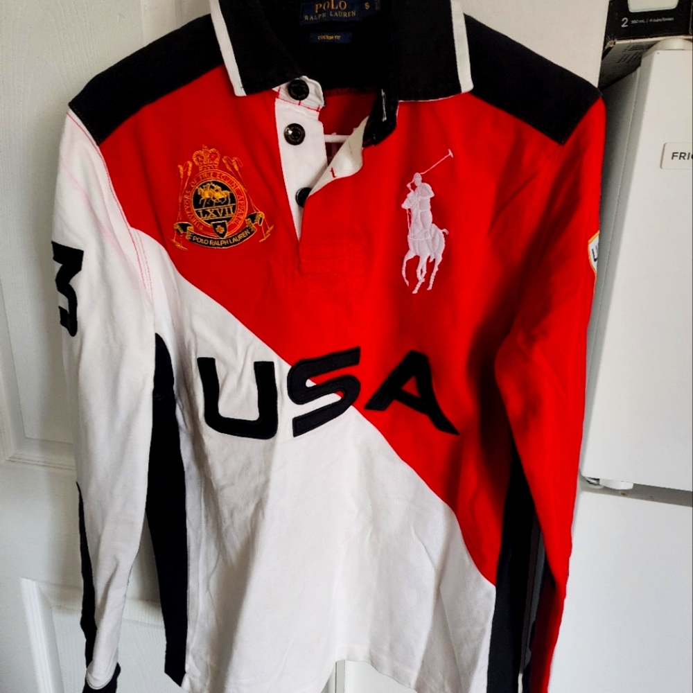 Polo by Ralph Lauren Red and White Color-Blocked Polo Shirt